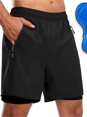 Bikewa Cycling Shorts with Padding and Zipper Pockets, Size Large
